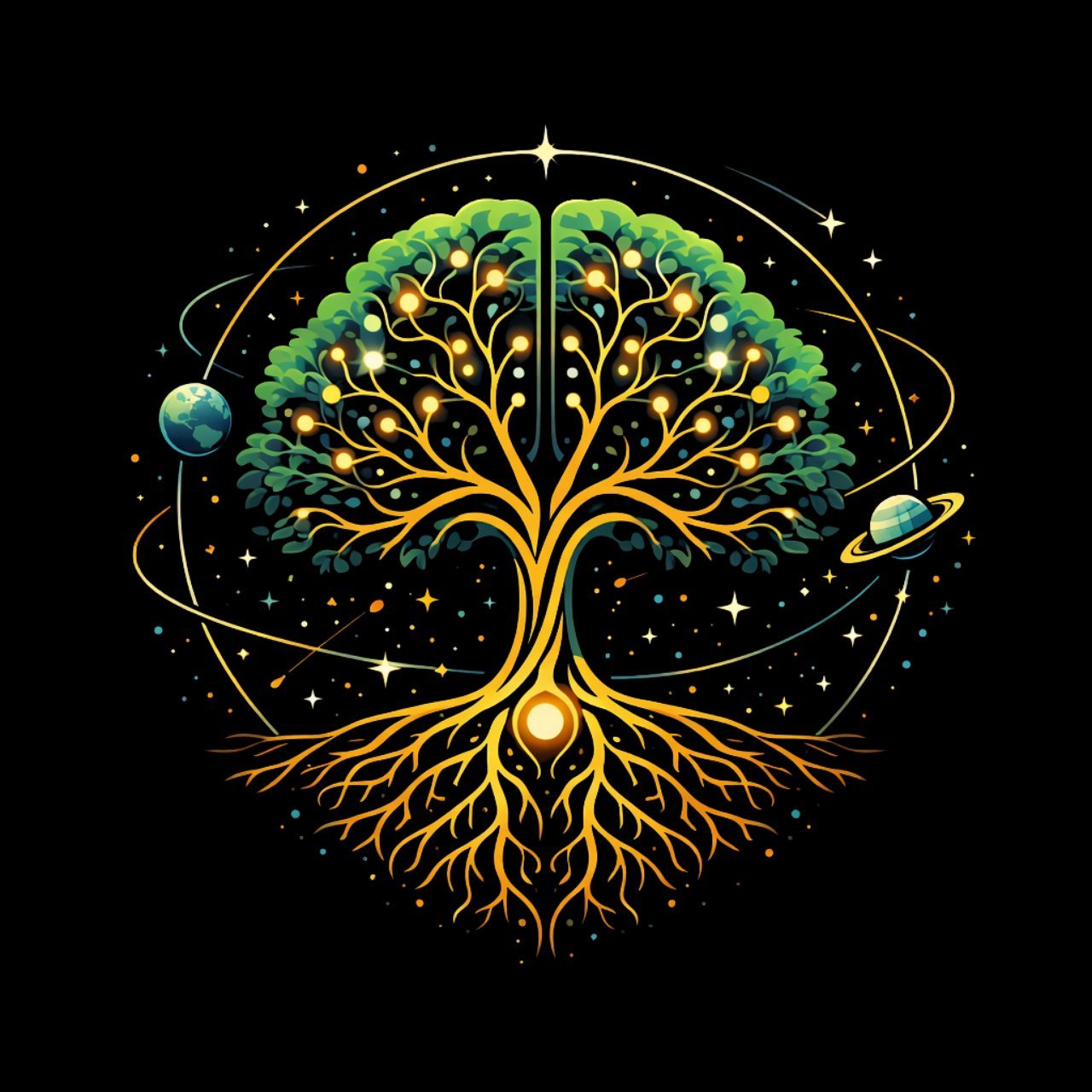 Emotion Liberation Model — brain, elm tree, and cosmos